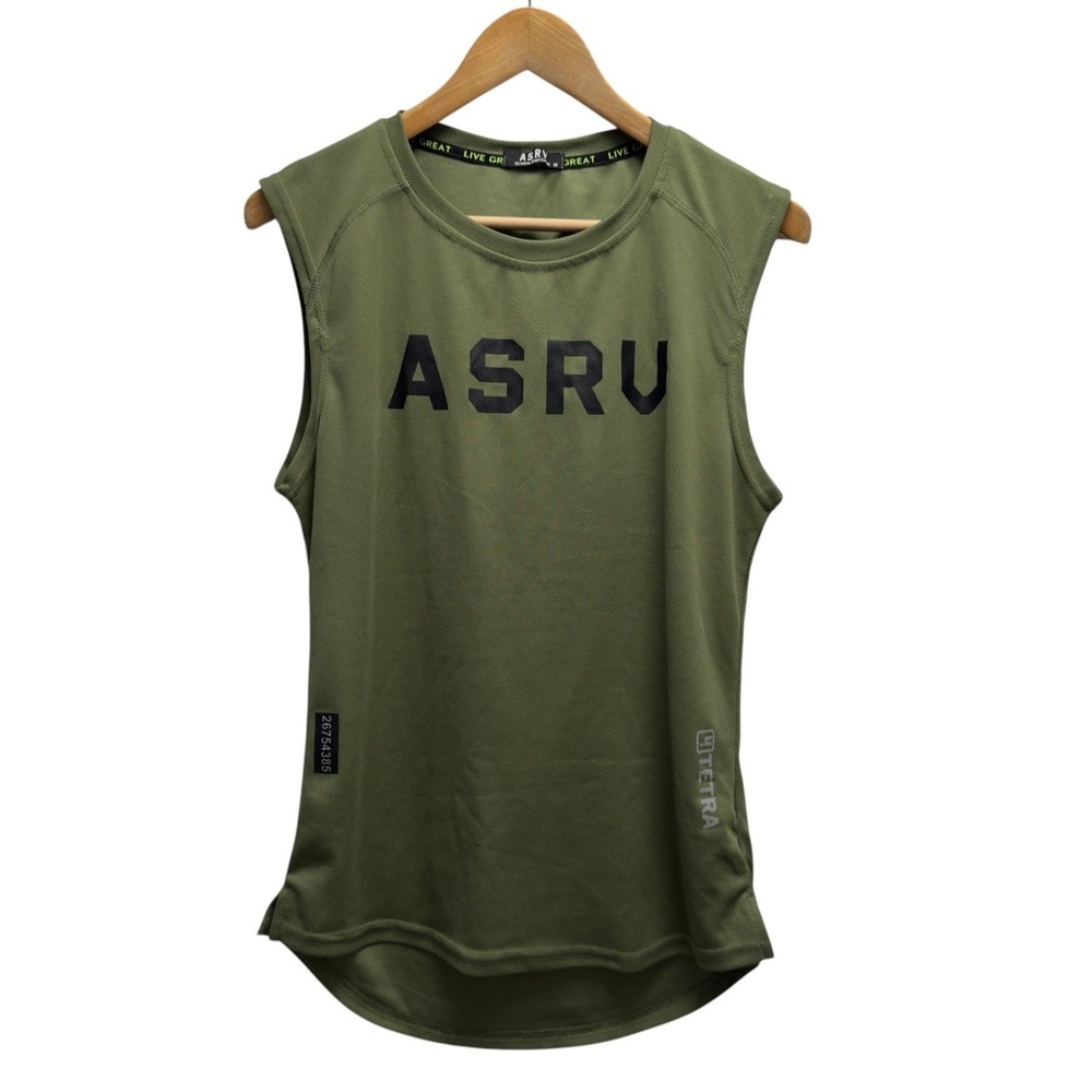ASRV Men's Size Medium Green Performance Athletic Cut Off Singlet Tetra Tank Top